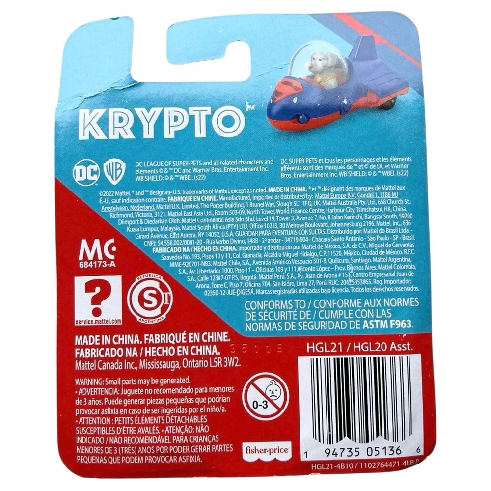 Krypto DC League Of Superpets Dog Die-Cast Vehicle Fisher Price Toy New